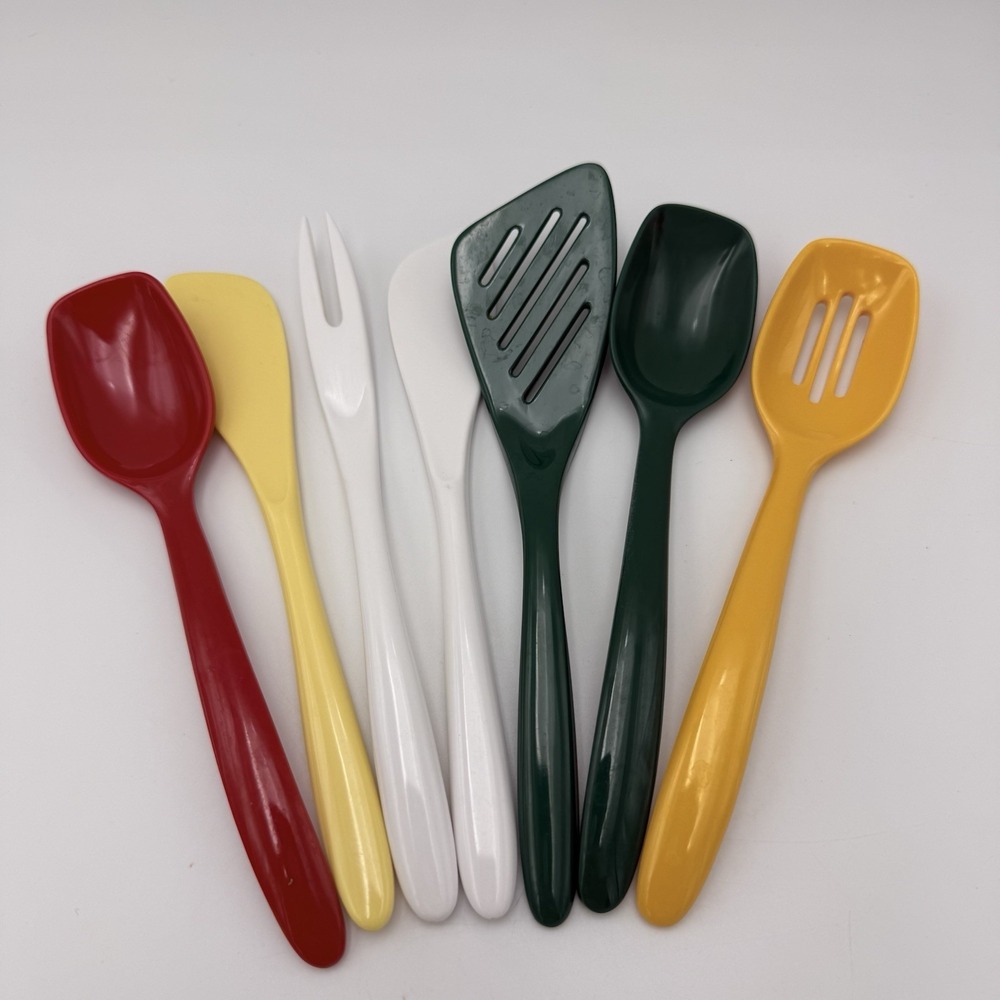 Vtg Hutzler Melamine Serving Cooking Utensils 7pc Lot‎ Spoons 8 In Mixed Colors